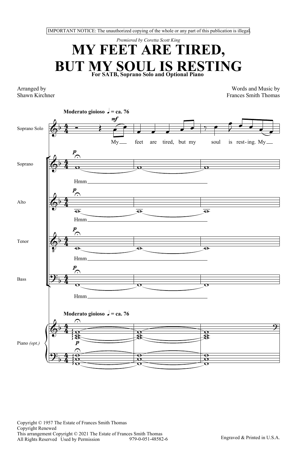 Frances Smith Thomas My Feet Are Tired, But My Soul Is Resting (arr. Shawn Kirchner) sheet music notes and chords arranged for SATB Choir