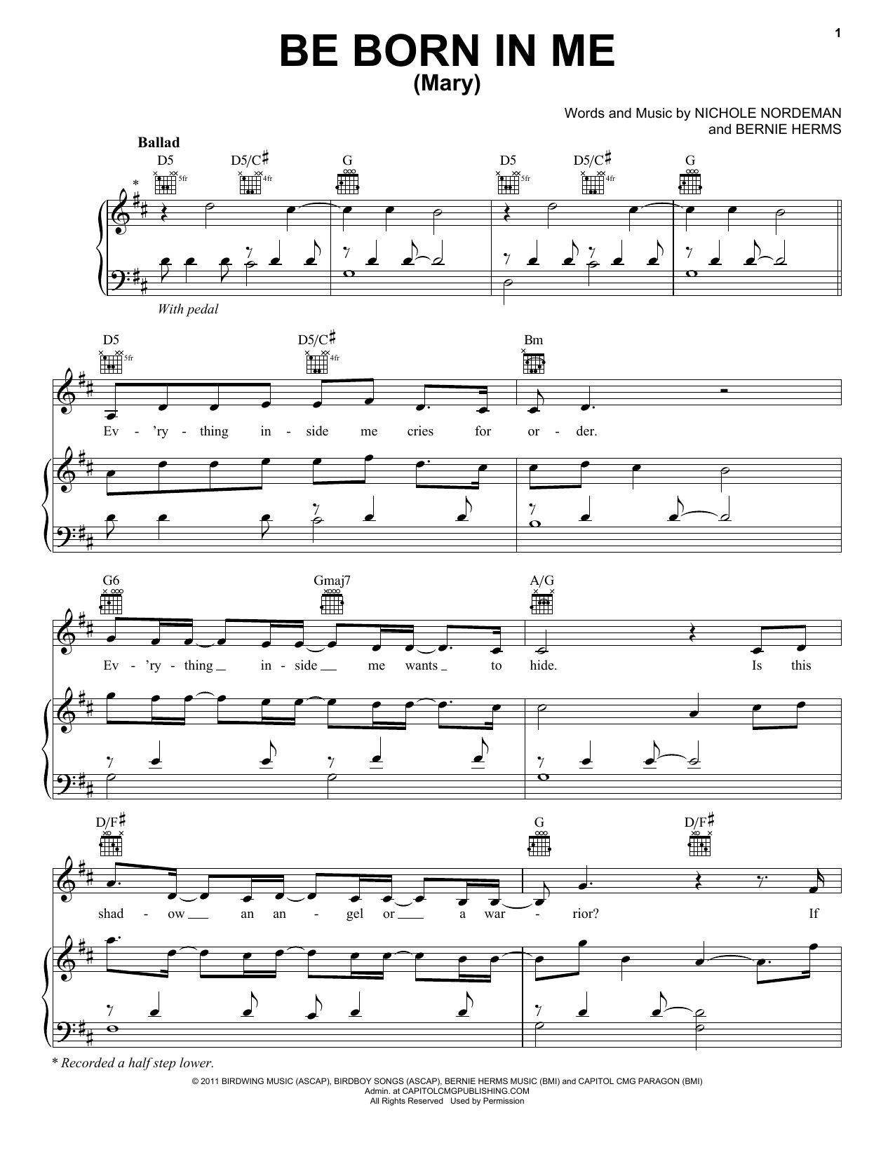 Francesca Battistelli Be Born In Me (Mary) sheet music notes and chords arranged for Piano, Vocal & Guitar Chords (Right-Hand Melody)