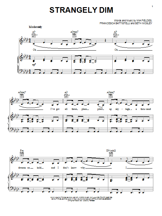 Francesca Battistelli Strangely Dim sheet music notes and chords arranged for Piano, Vocal & Guitar Chords (Right-Hand Melody)