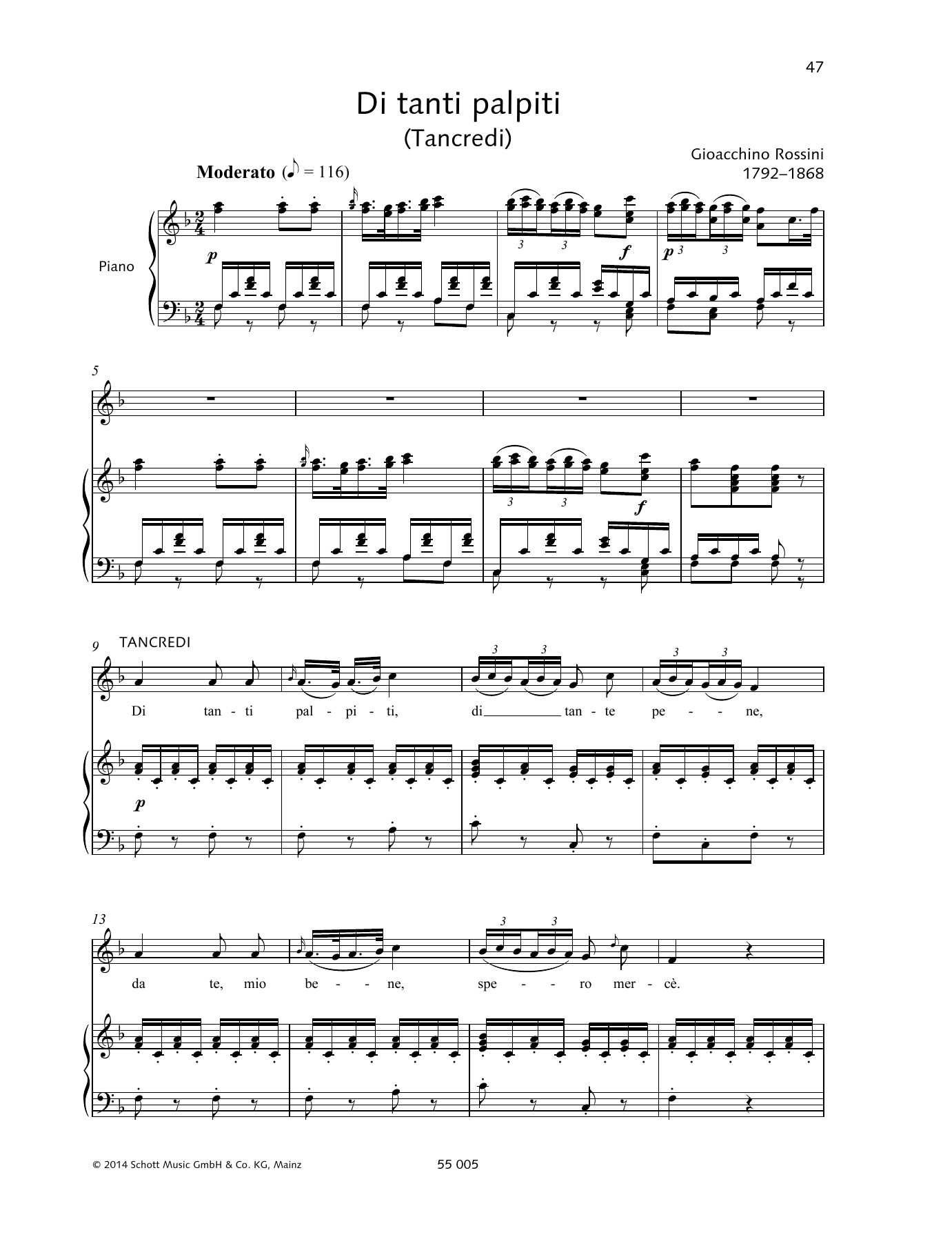 Francesca Licciarda Di tanti palpiti sheet music notes and chords arranged for Piano & Vocal
