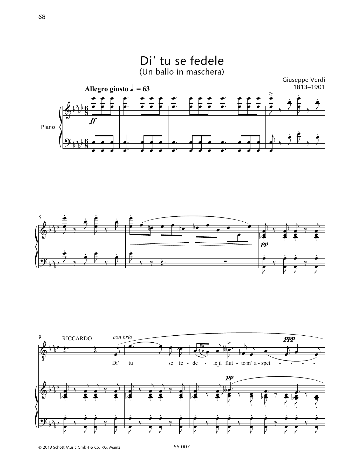 Francesca Licciarda Di' tu se fedele sheet music notes and chords arranged for Piano & Vocal