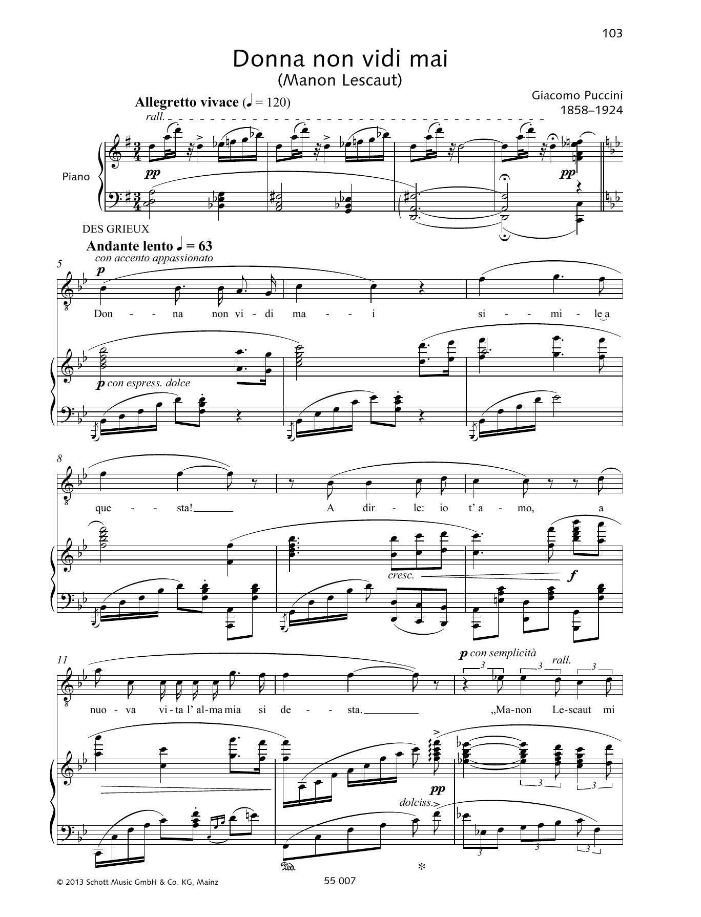 Francesca Licciarda Donna Non Vidi Mai sheet music notes and chords arranged for Piano & Vocal