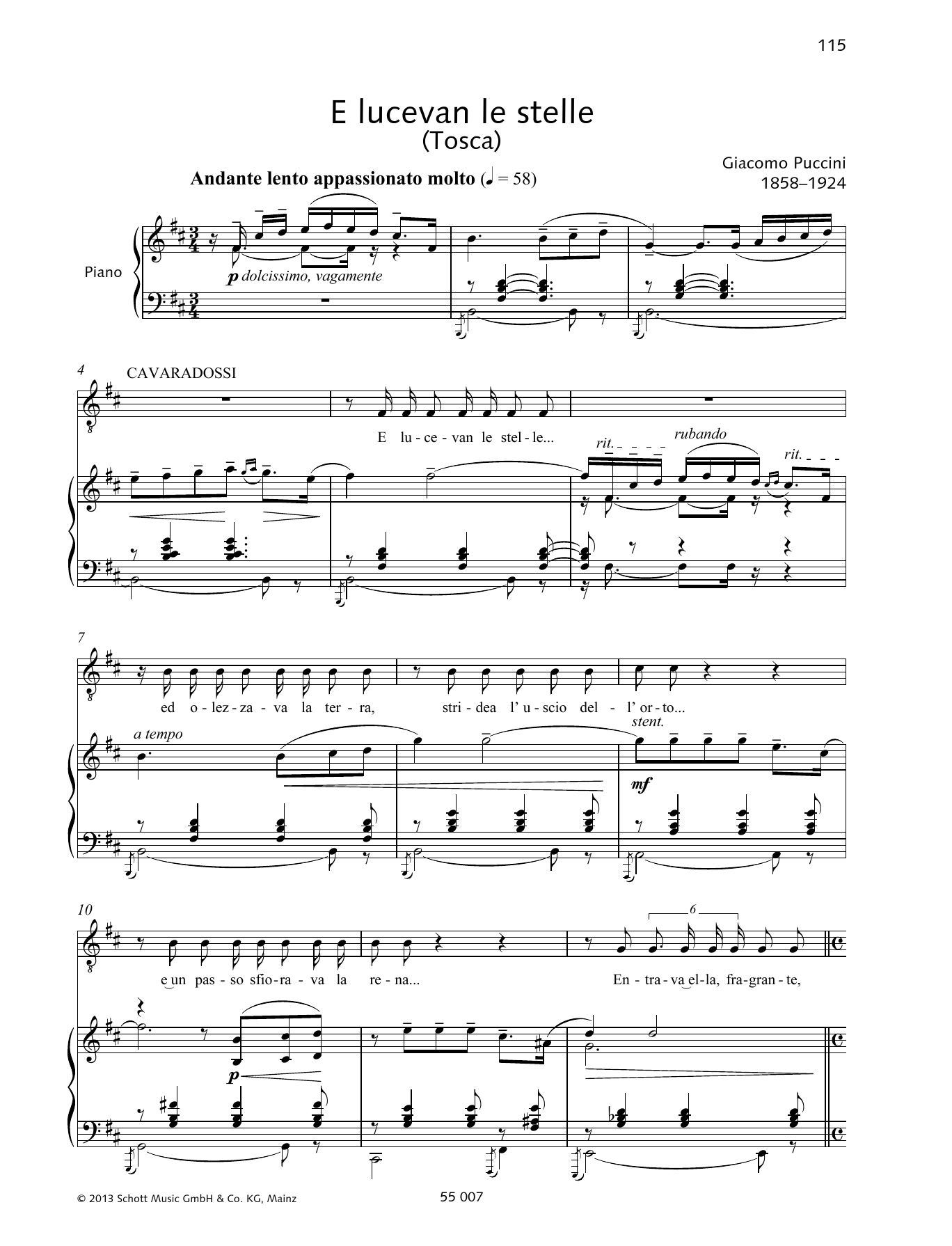 Francesca Licciarda E Lucevan Le Stelle sheet music notes and chords arranged for Piano & Vocal