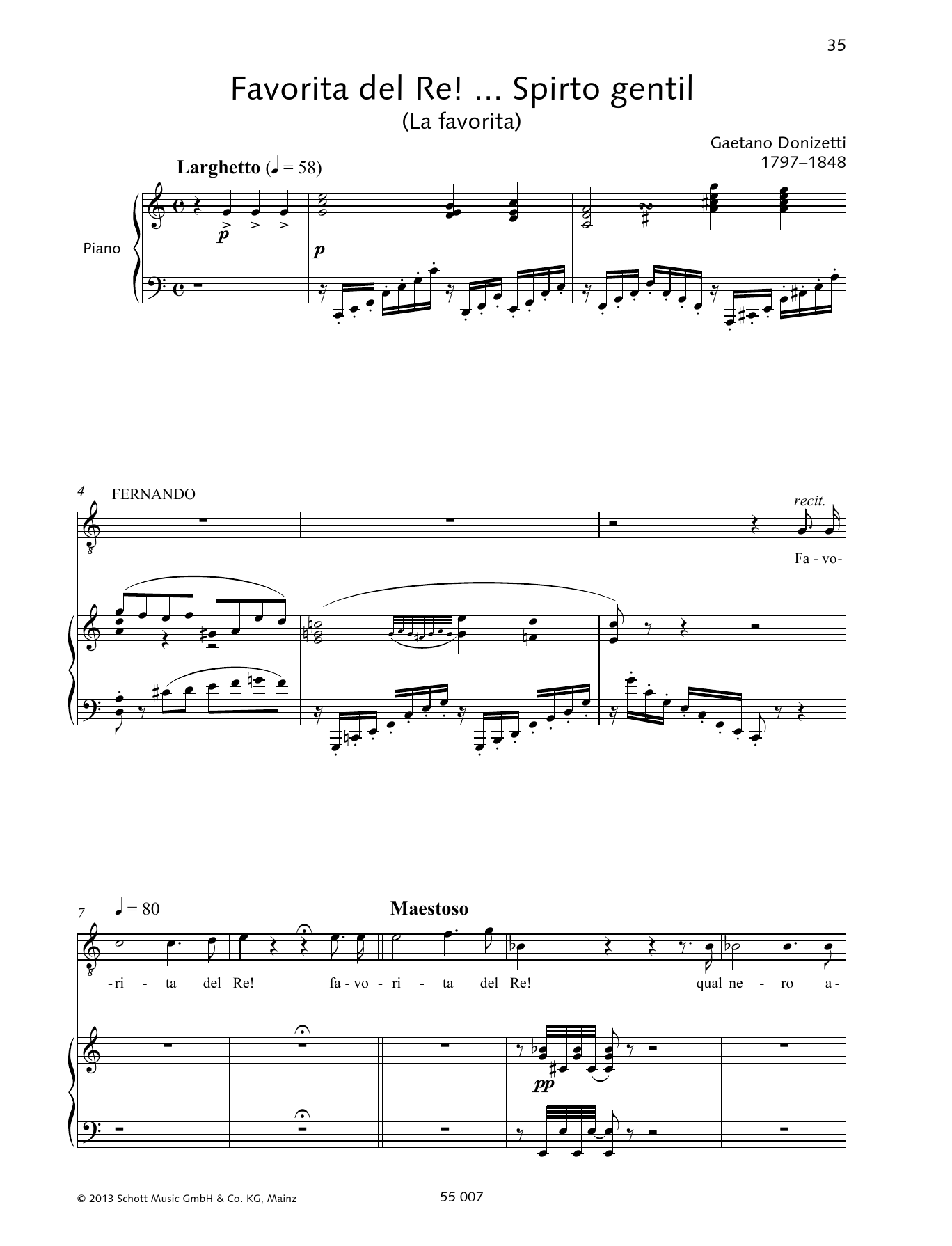 Francesca Licciarda Favorita del Re! ... Spirto gentil sheet music notes and chords arranged for Piano & Vocal