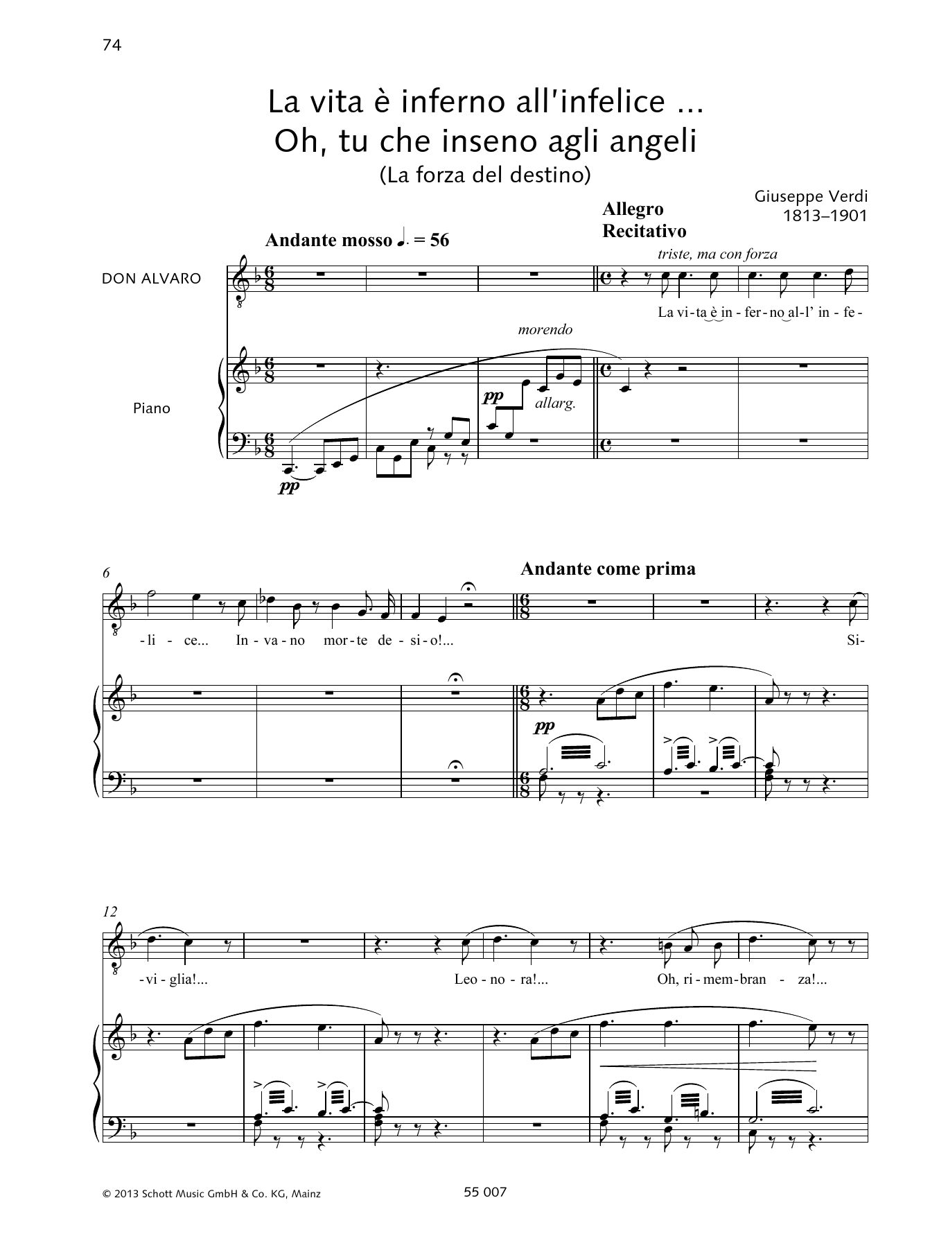 Francesca Licciarda La vita è inferno all'infelice ... Oh, tu che in seno agli angeli sheet music notes and chords arranged for Piano & Vocal