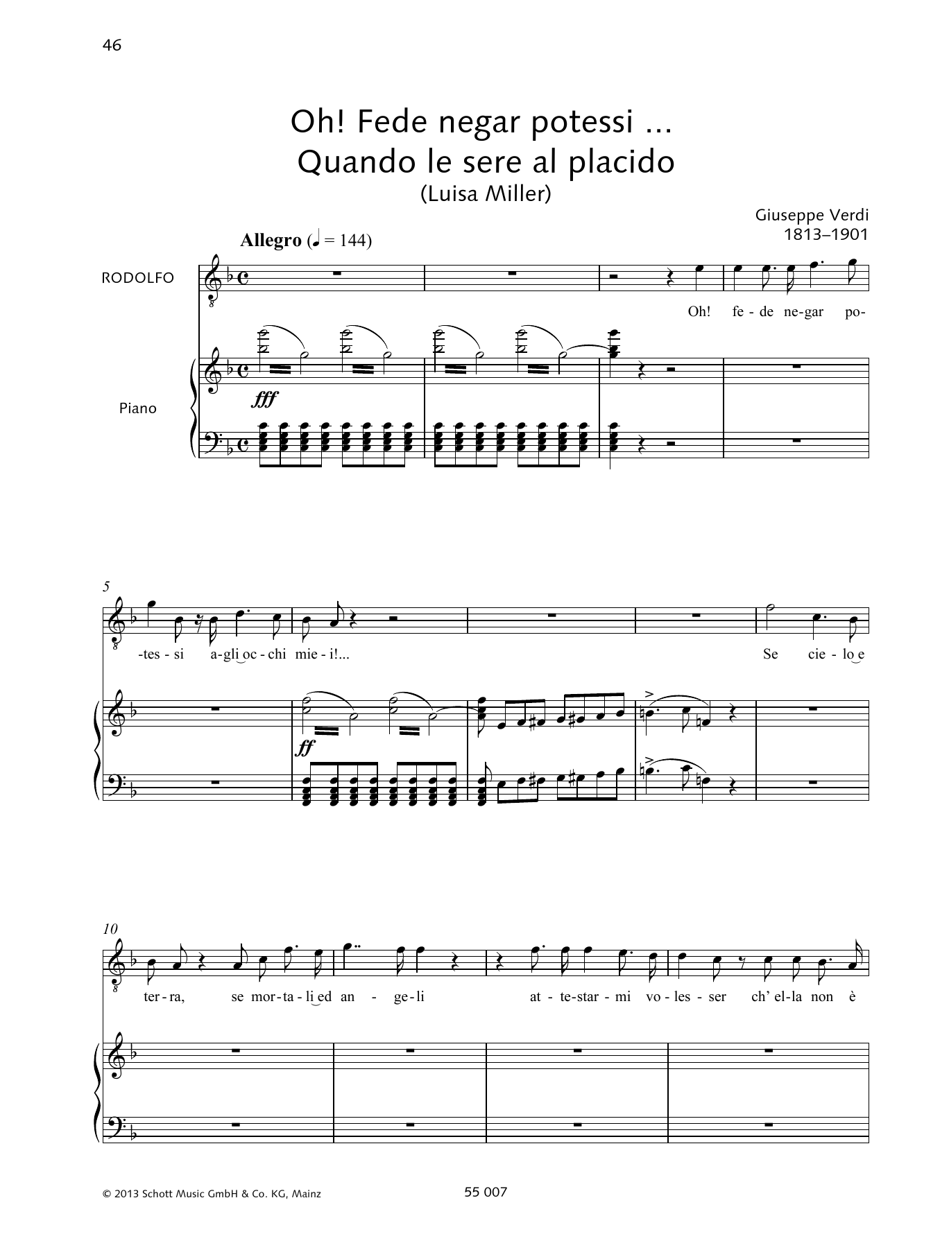 Francesca Licciarda Oh! Fede negar potessi ... Quando le sere al placido sheet music notes and chords arranged for Piano & Vocal