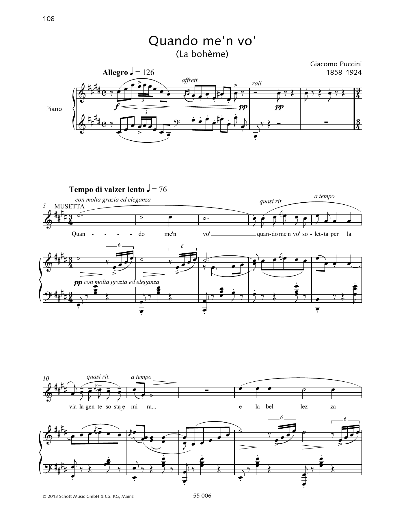Francesca Licciarda Quando m'en vo' sheet music notes and chords arranged for Piano & Vocal