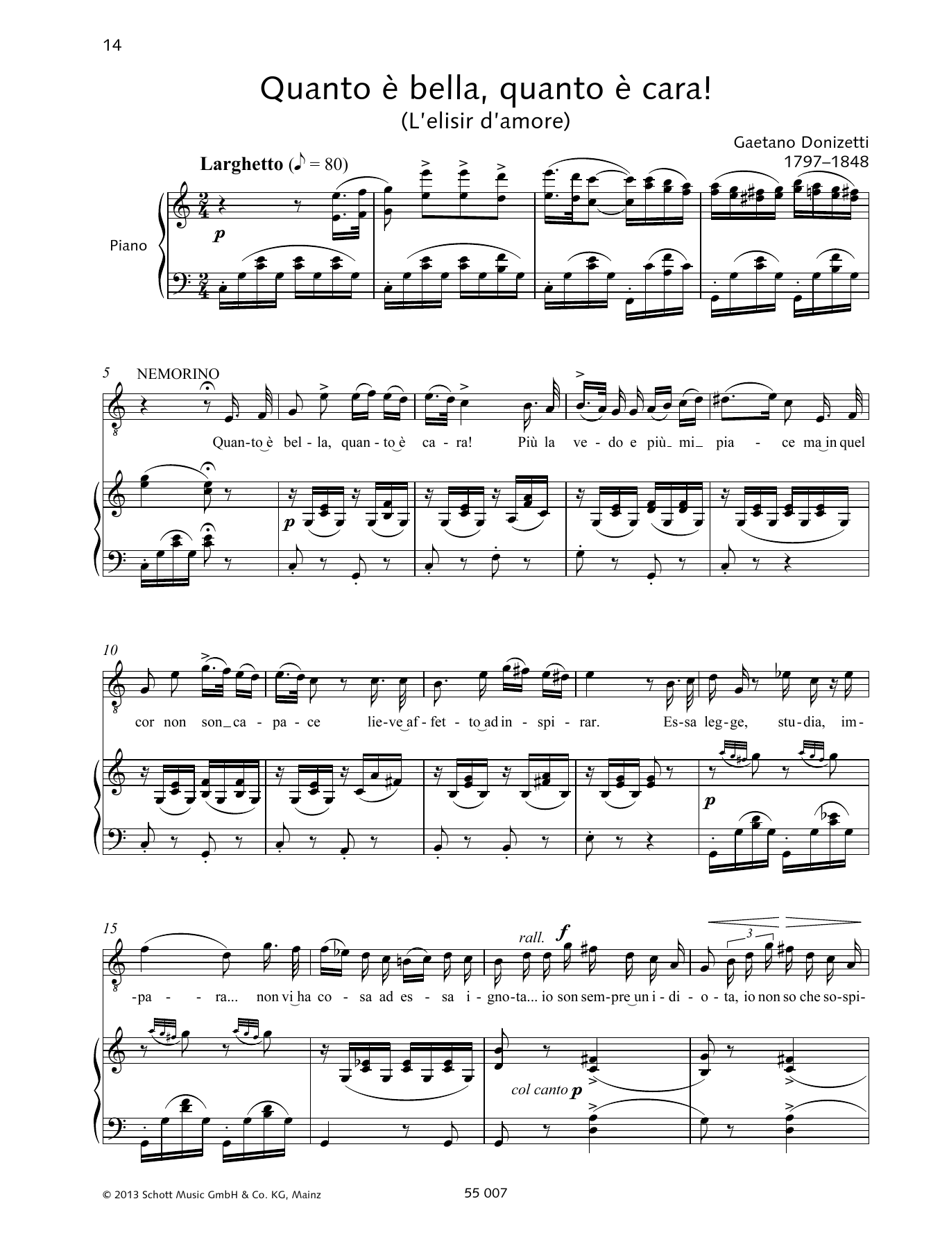 Francesca Licciarda Quanto è bella, quanto è cara! sheet music notes and chords arranged for Piano & Vocal
