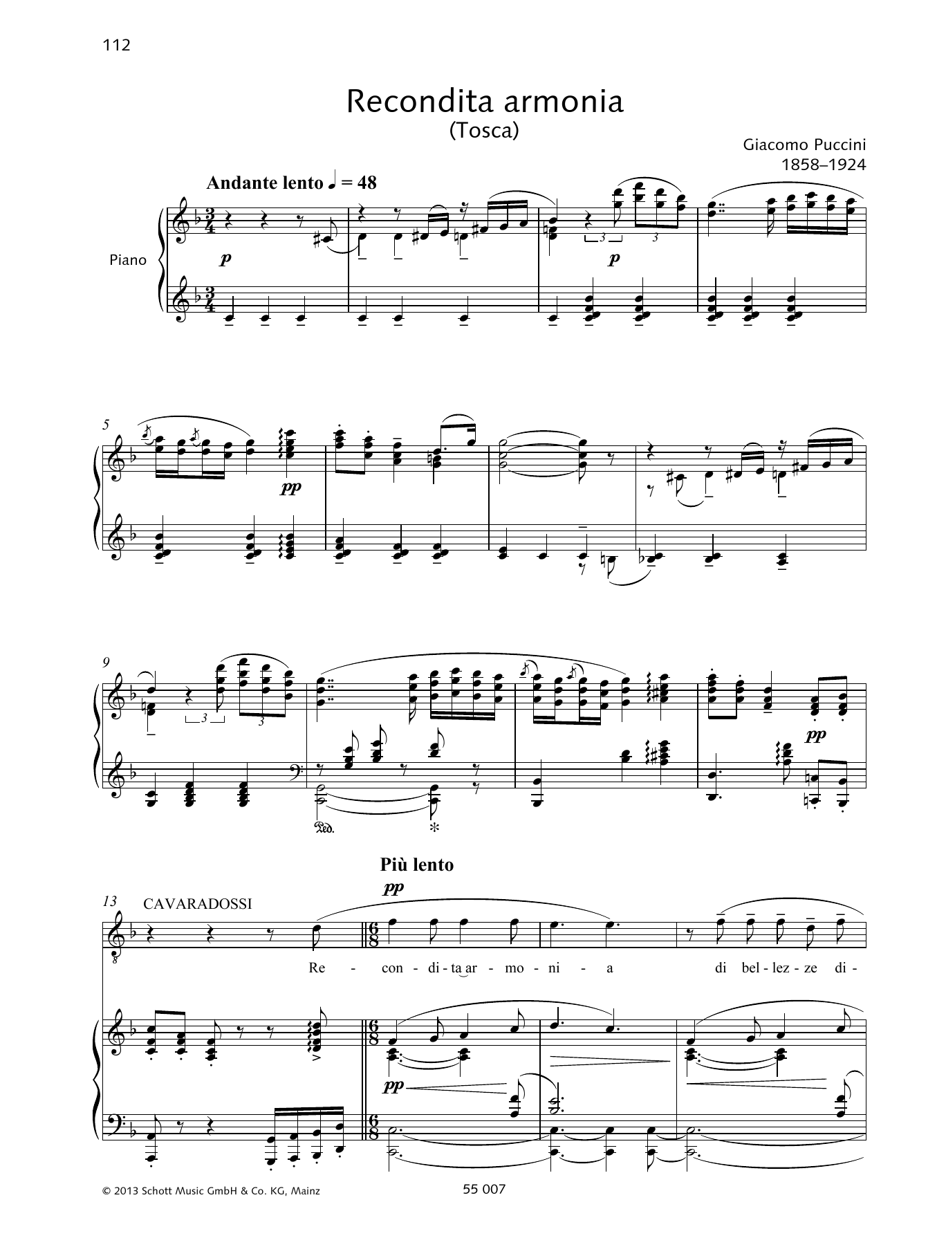 Francesca Licciarda Recondita Armonia sheet music notes and chords arranged for Piano & Vocal