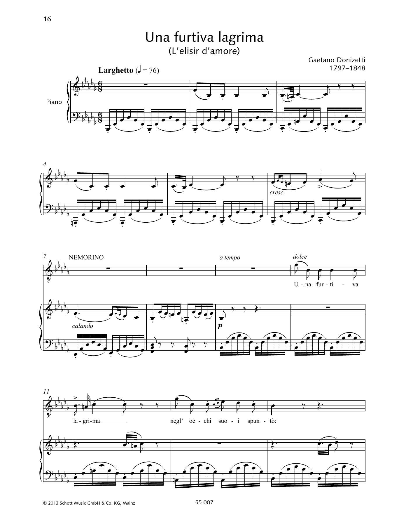 Francesca Licciarda Una Furtiva Lagrima sheet music notes and chords arranged for Piano & Vocal