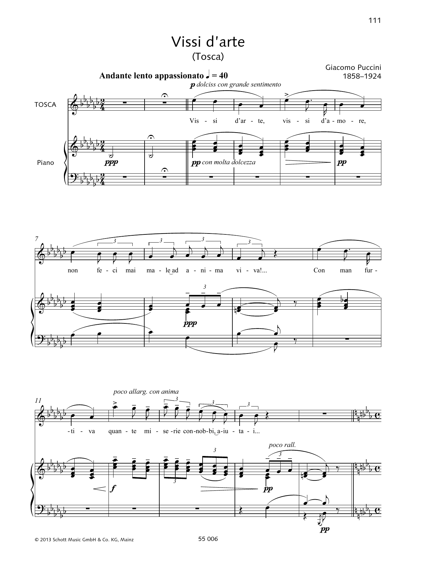 Francesca Licciarda Vissi D'arte sheet music notes and chords arranged for Piano & Vocal