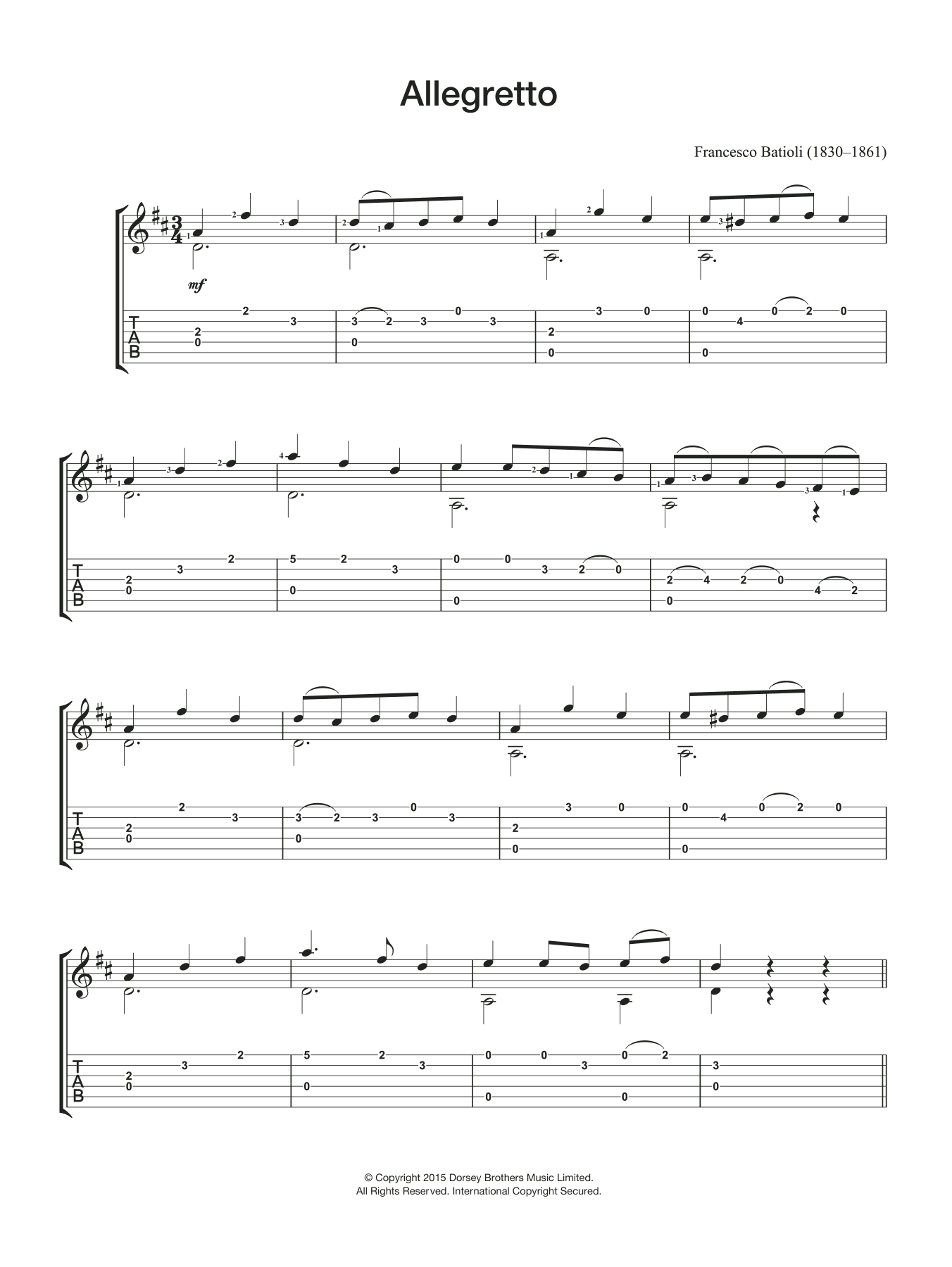 Francesco Batioli Allegretto sheet music notes and chords arranged for Easy Guitar