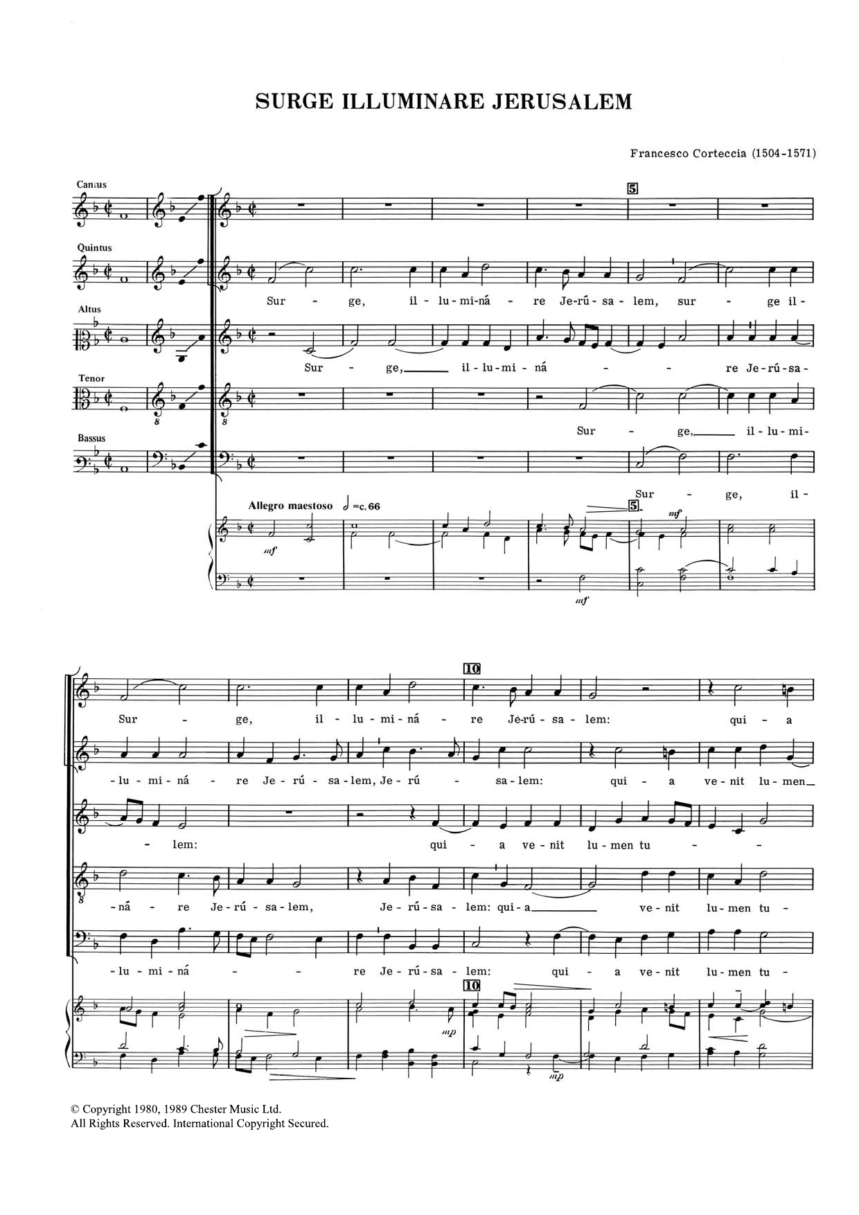 Francesco Corteccia Surge Illuminare Jerusalem sheet music notes and chords arranged for SATB Choir