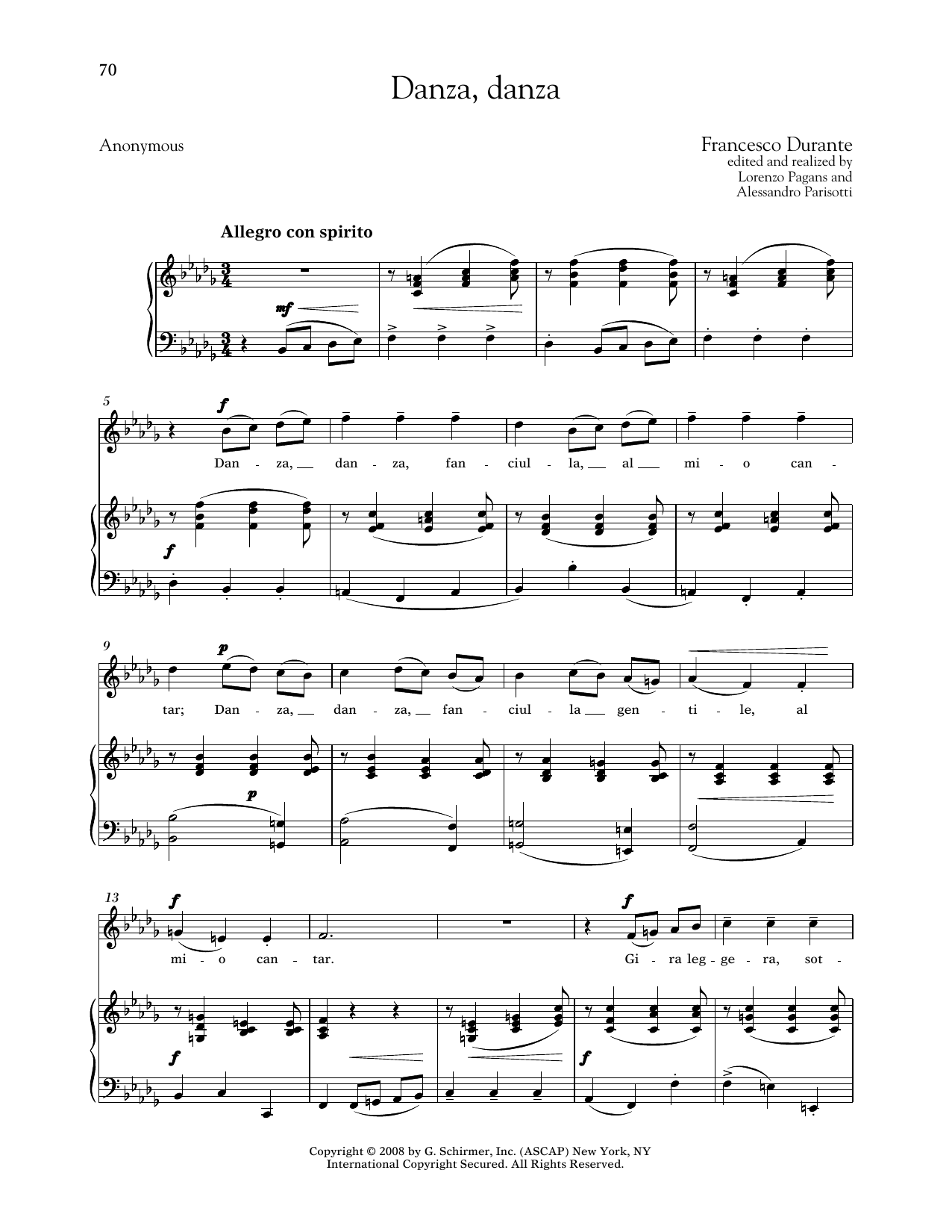 Francesco Durante Danza, Danza (Medium High Voice) sheet music notes and chords arranged for Piano & Vocal