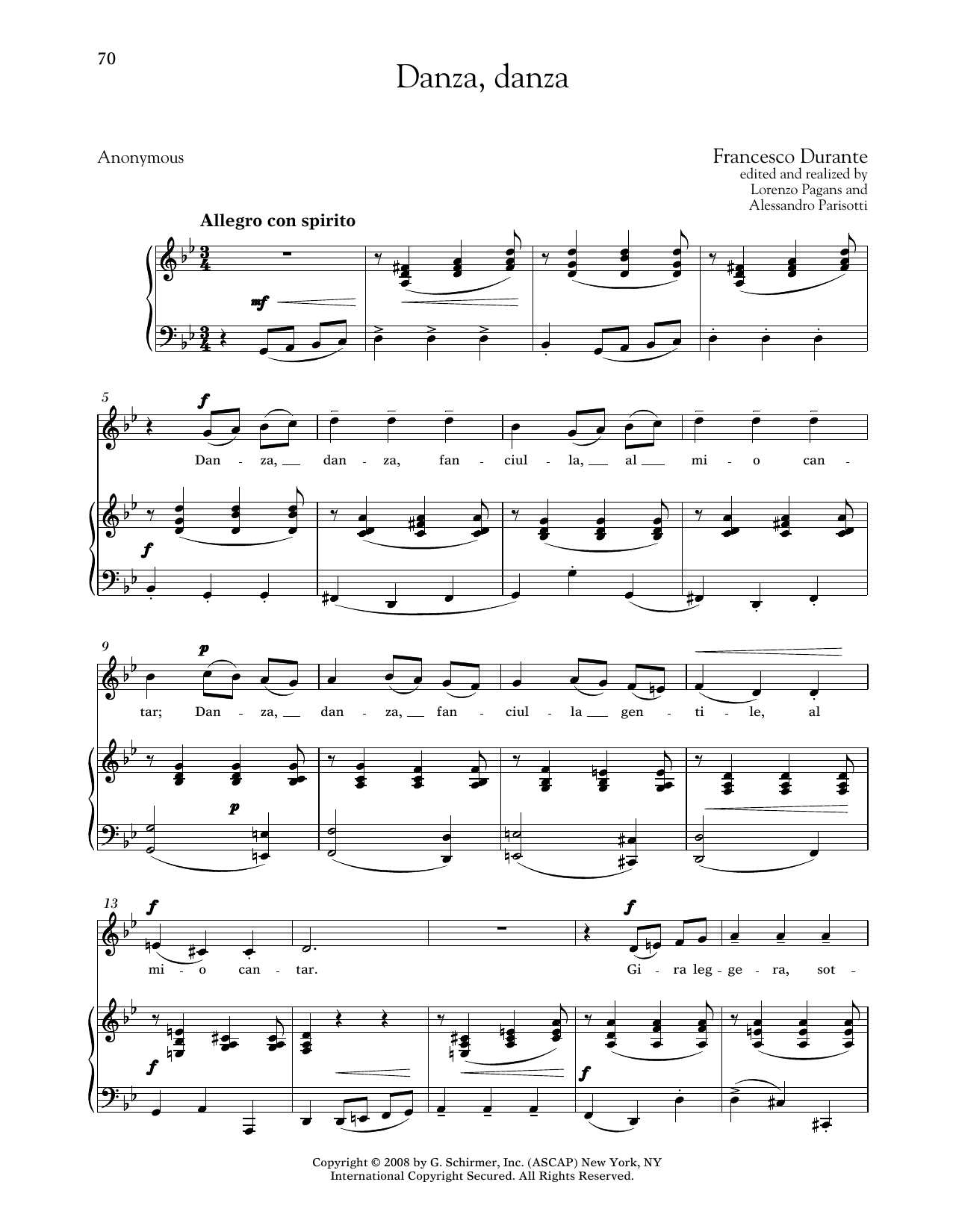 Francesco Durante Danza, Danza (Medium Low Voice) sheet music notes and chords arranged for Piano & Vocal