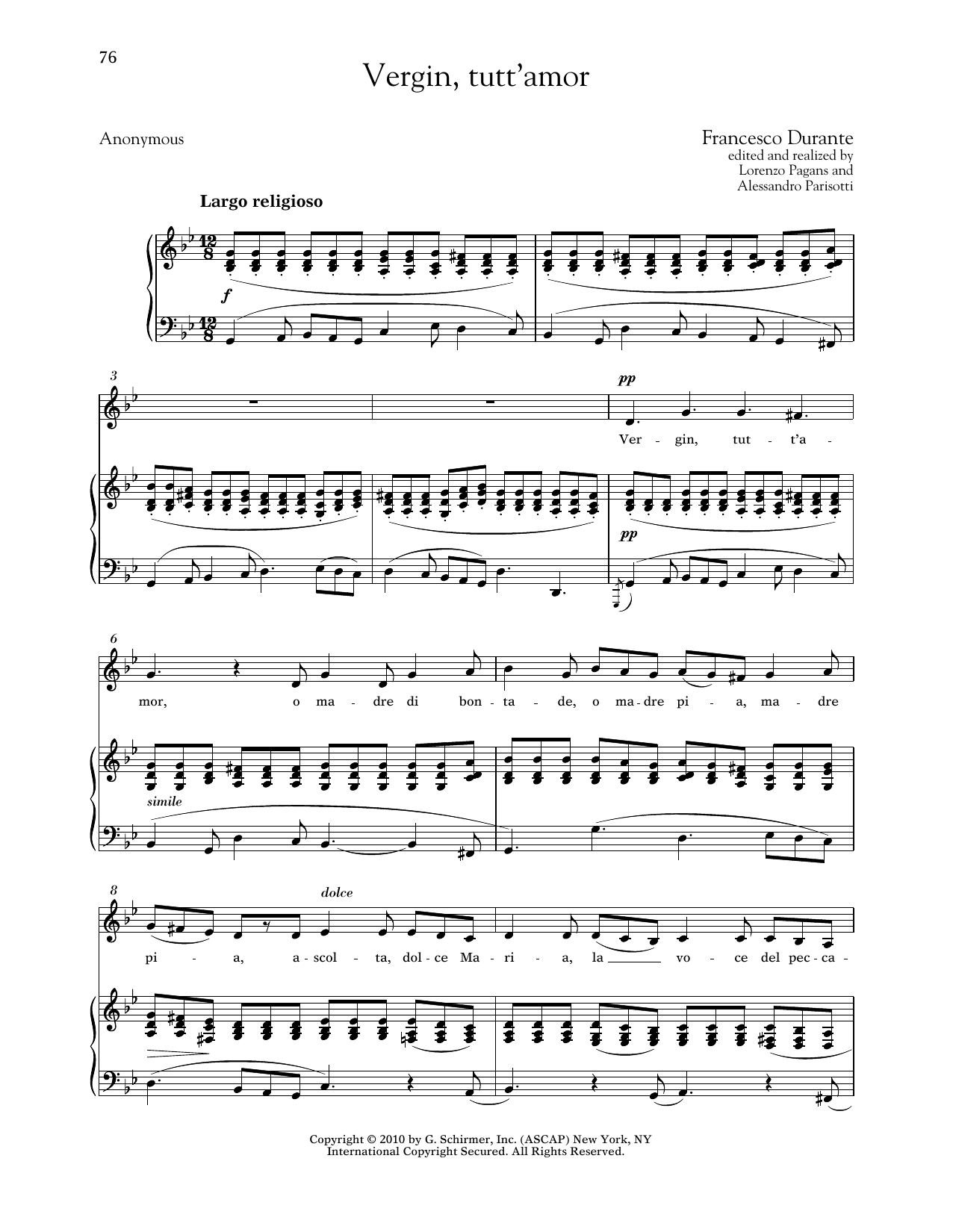 Francesco Durante Vergin, Tutt'amor (Low Voice) sheet music notes and chords arranged for Piano & Vocal