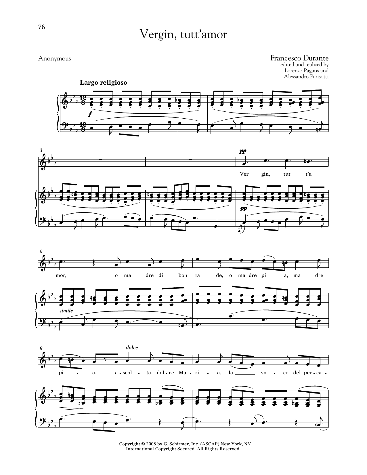 Francesco Durante Vergin, Tutt'amor (Medium High Voice) sheet music notes and chords arranged for Piano & Vocal