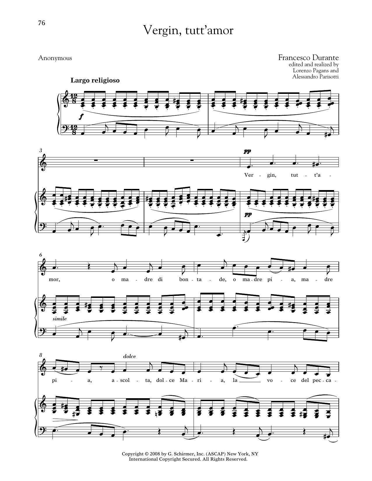 Francesco Durante Vergin, Tutt'amor (Medium Low Voice) sheet music notes and chords arranged for Piano & Vocal