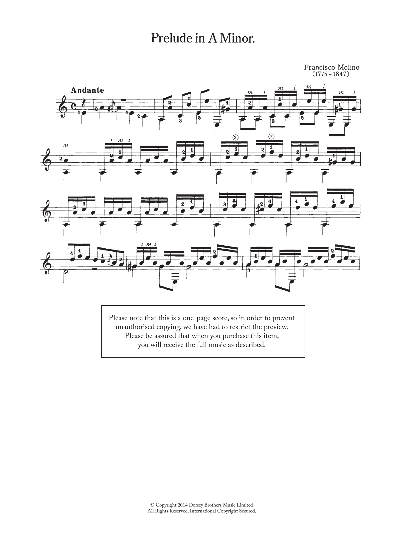 Francesco Molino Prelude In A Minor sheet music notes and chords arranged for Easy Guitar