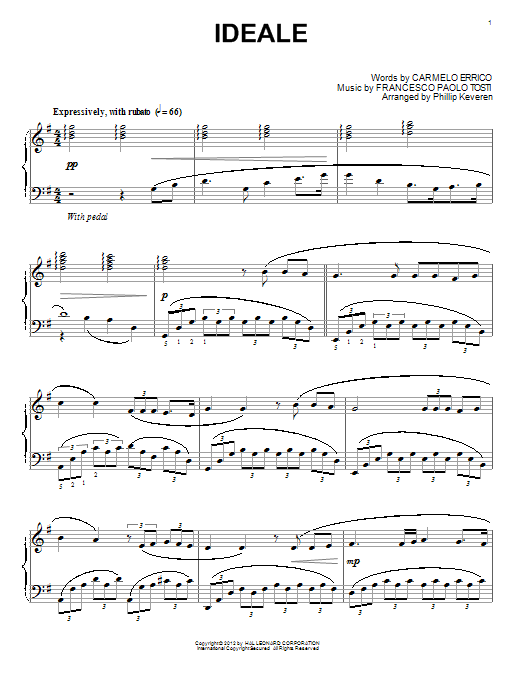 Francesco Paolo Tosti Ideale (arr. Phillip Keveren) sheet music notes and chords arranged for Piano Solo