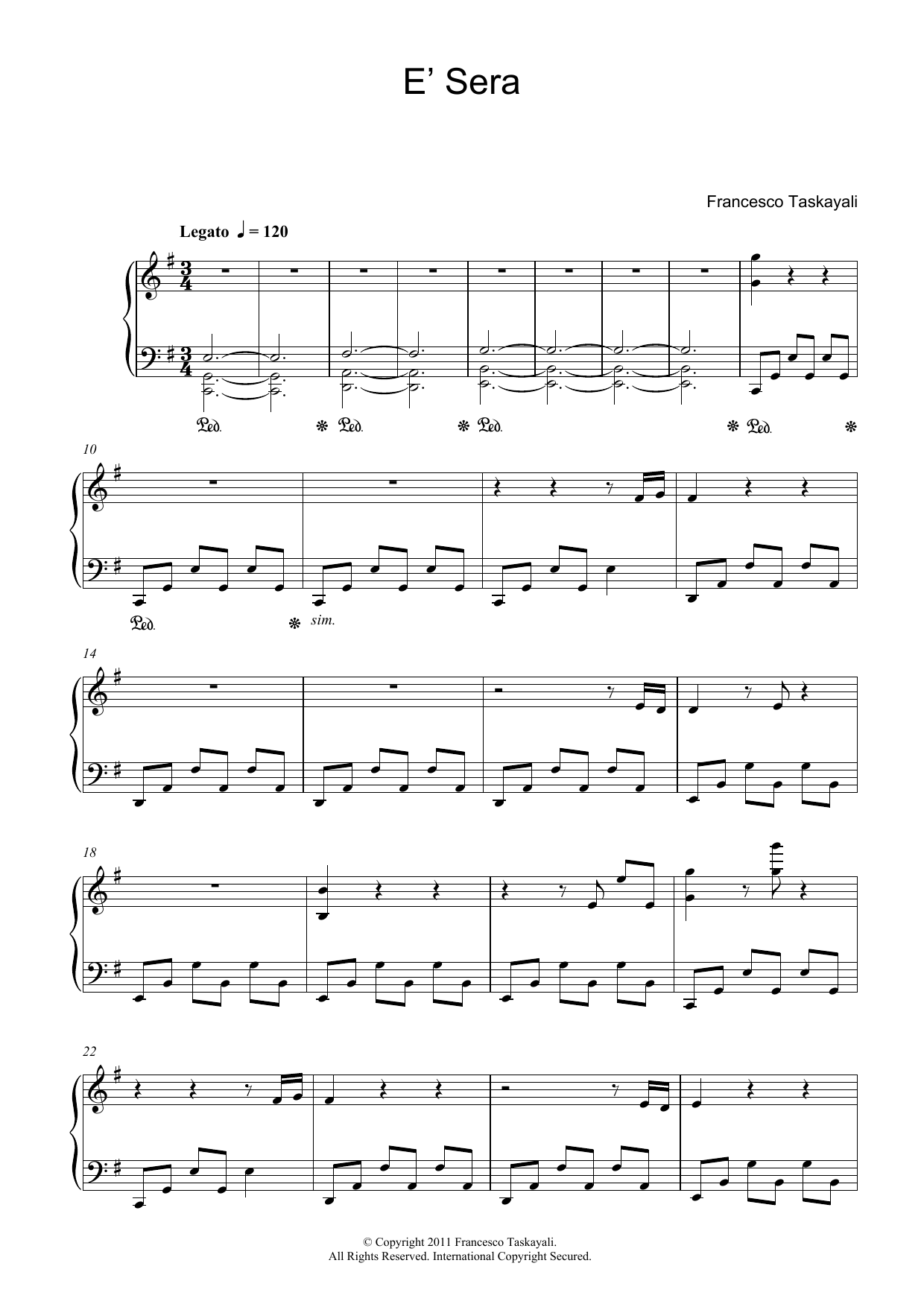 Francesco Taskayali E' Sera sheet music notes and chords arranged for Piano Solo