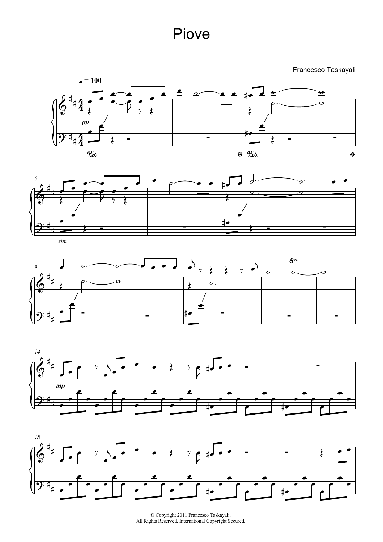 Francesco Taskayali Piove sheet music notes and chords arranged for Piano Solo