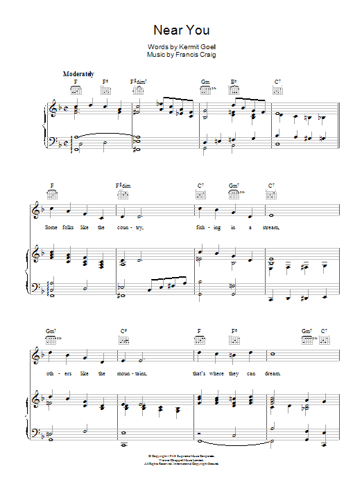 Francis Craig Near You sheet music notes and chords arranged for Piano, Vocal & Guitar Chords (Right-Hand Melody)