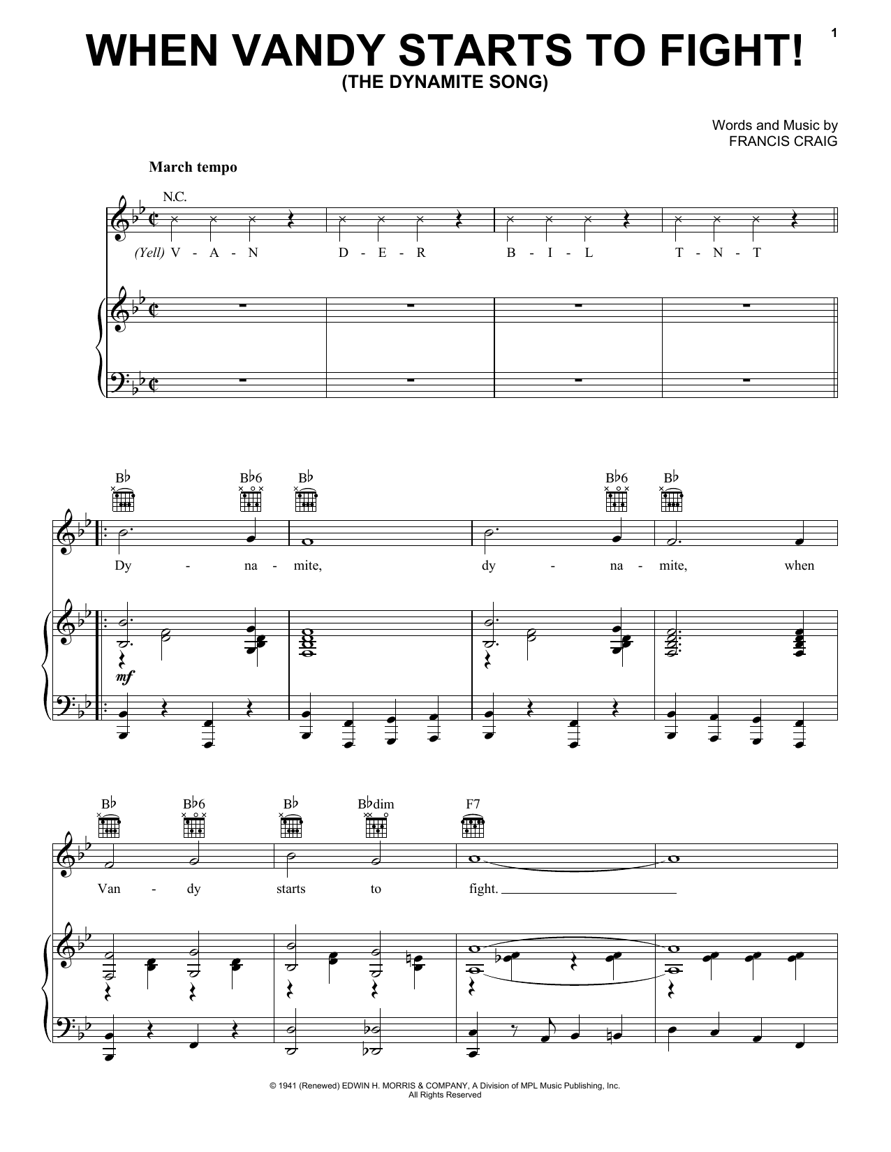 Francis Craig When Vandy Starts To Fight! (The Dynamite Song) sheet music notes and chords arranged for Piano, Vocal & Guitar Chords (Right-Hand Melody)