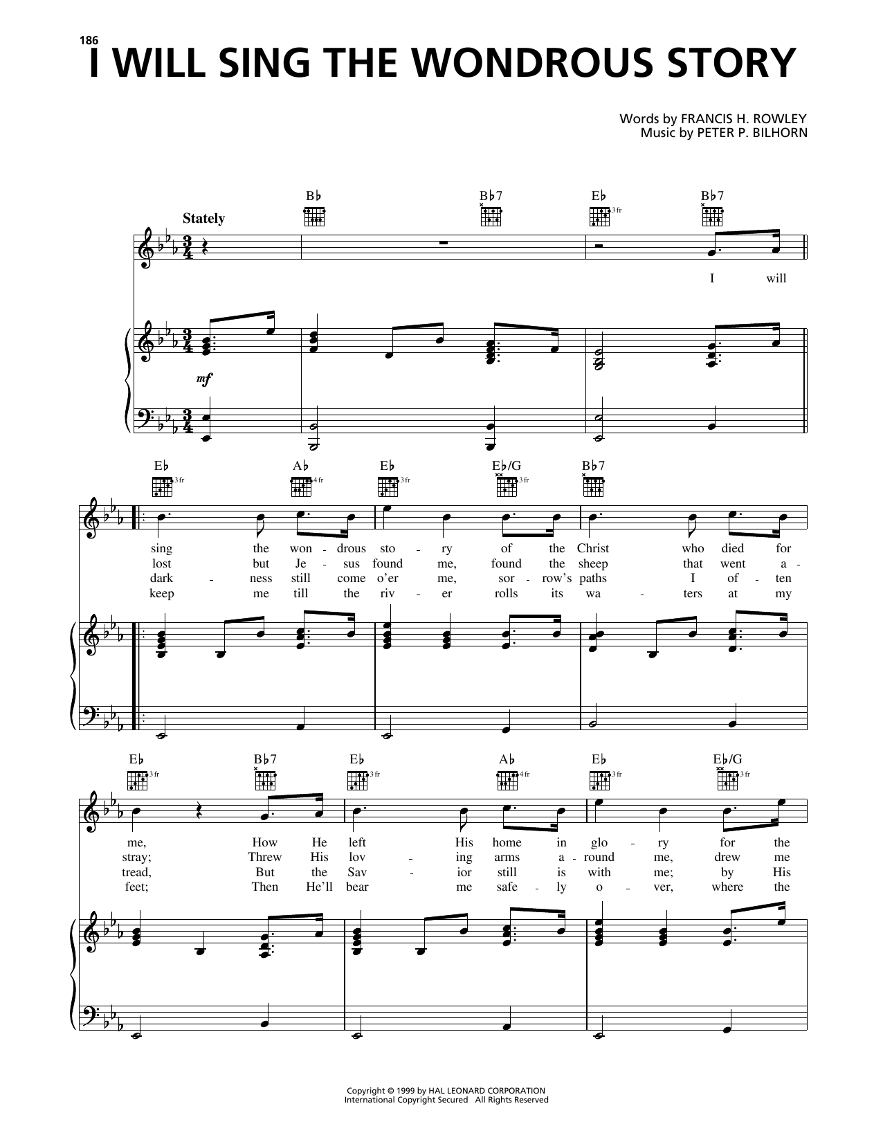 Francis H. Rowley I Will Sing The Wondrous Story sheet music notes and chords arranged for Piano, Vocal & Guitar Chords (Right-Hand Melody)