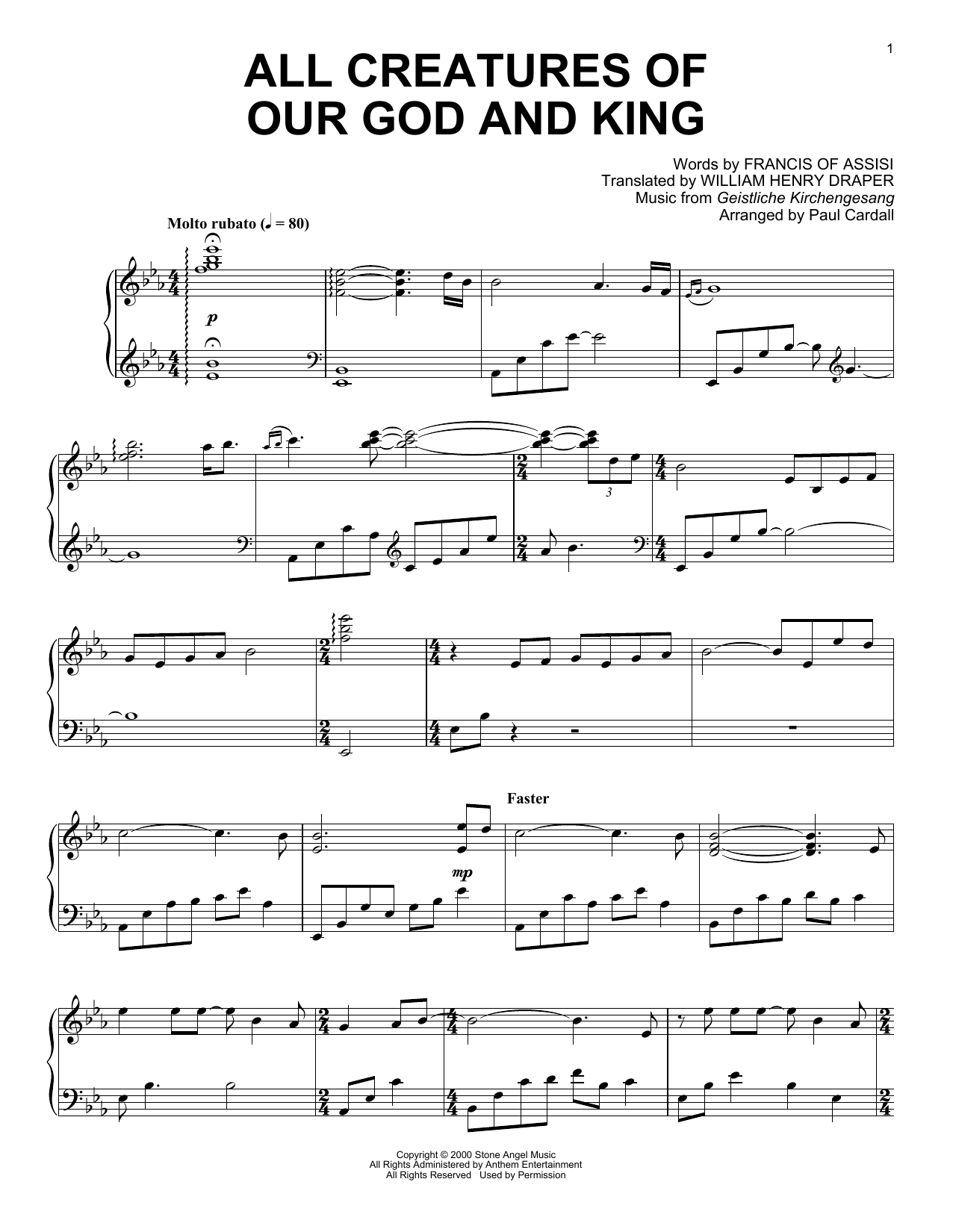 Francis Of Assisi All Creatures Of Our God And King (arr. Paul Cardall) sheet music notes and chords arranged for Piano Solo