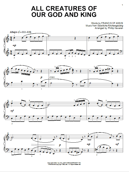 Francis Of Assisi All Creatures Of Our God And King [Classical version] (arr. Phillip Keveren) sheet music notes and chords arranged for Easy Piano