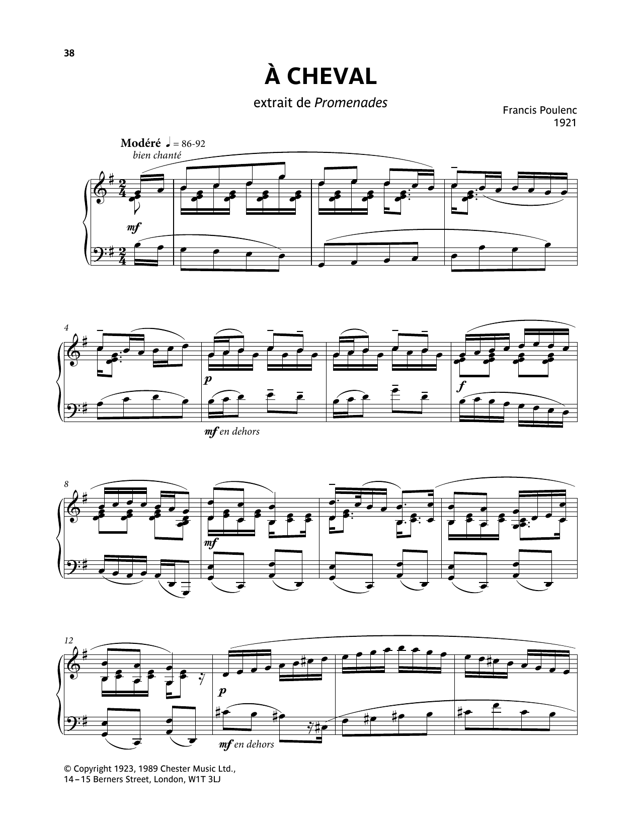 Francis Poulenc A Cheval sheet music notes and chords arranged for Piano Solo