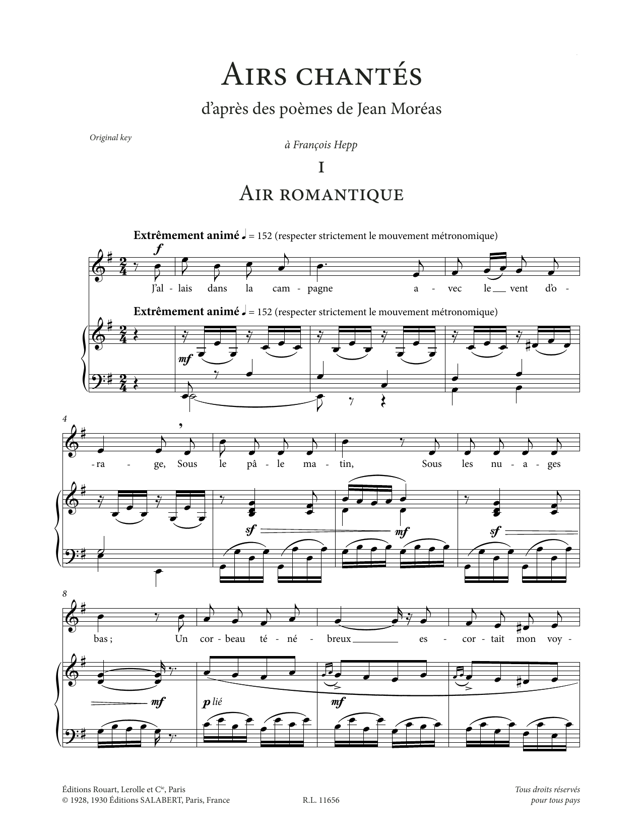Francis Poulenc Airs chantés (High Voice) sheet music notes and chords arranged for Piano & Vocal