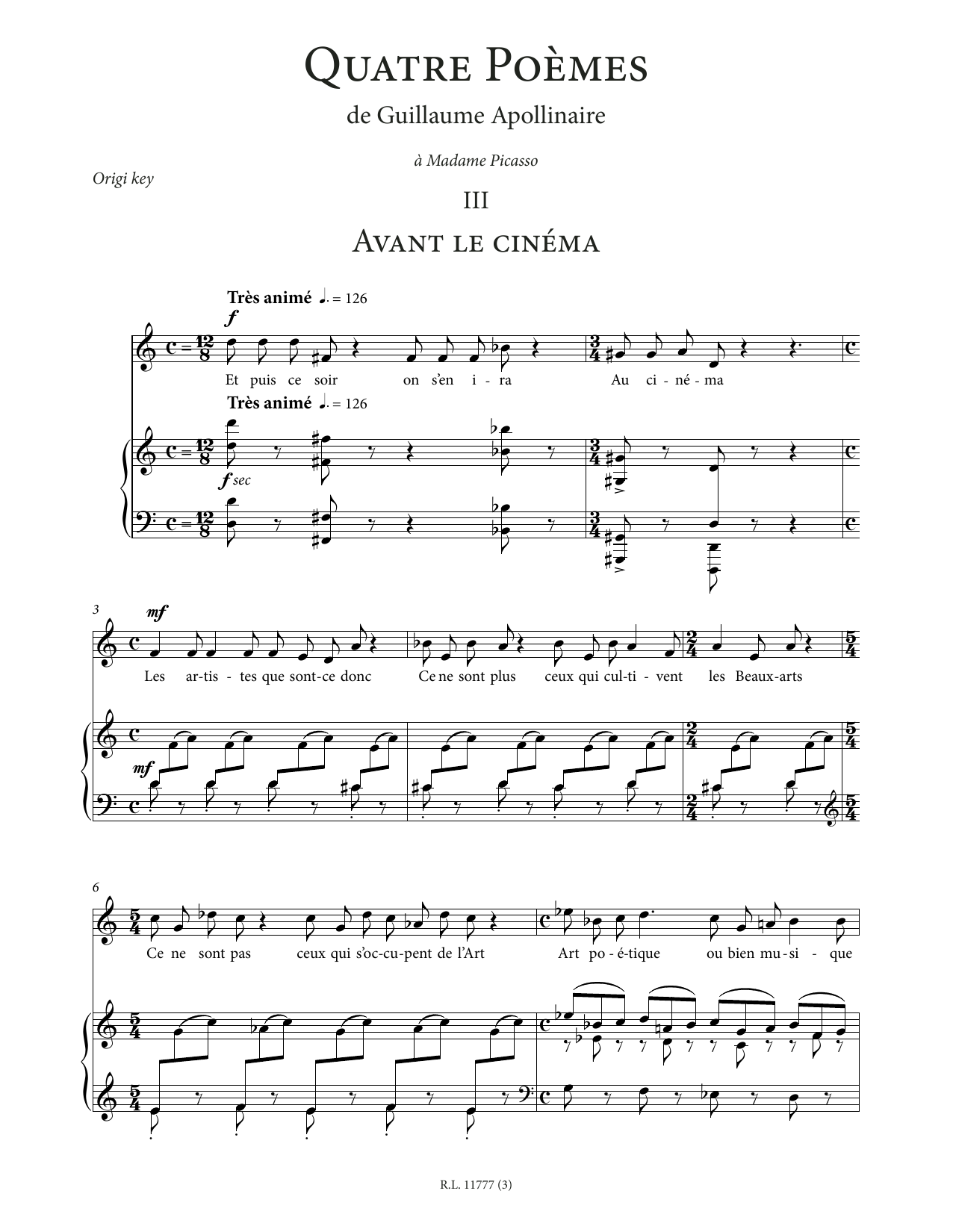 Francis Poulenc Avant le cinéma (Low Voice) sheet music notes and chords arranged for Piano & Vocal