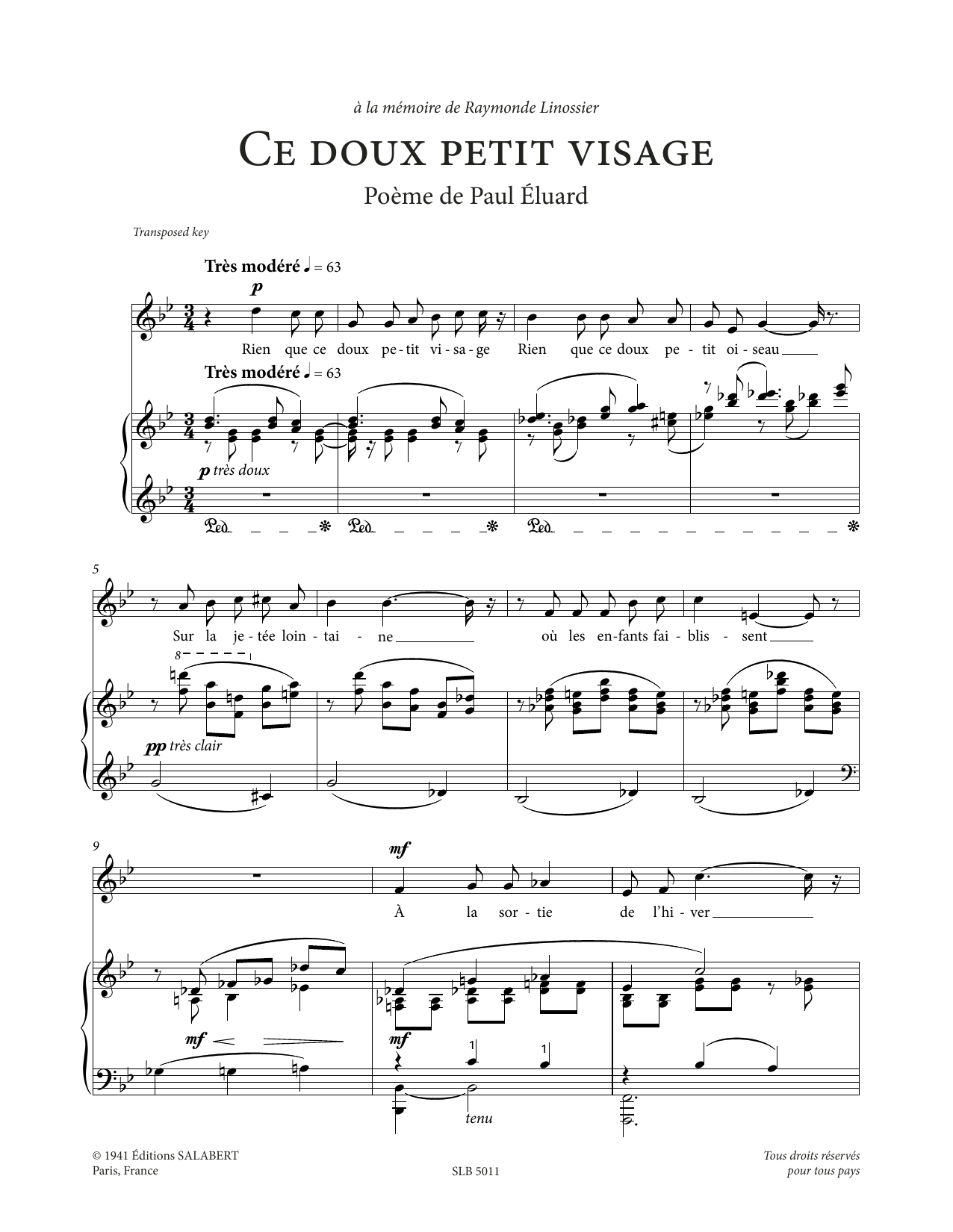 Francis Poulenc Ce doux petit visage (Low Voice) sheet music notes and chords arranged for Piano & Vocal