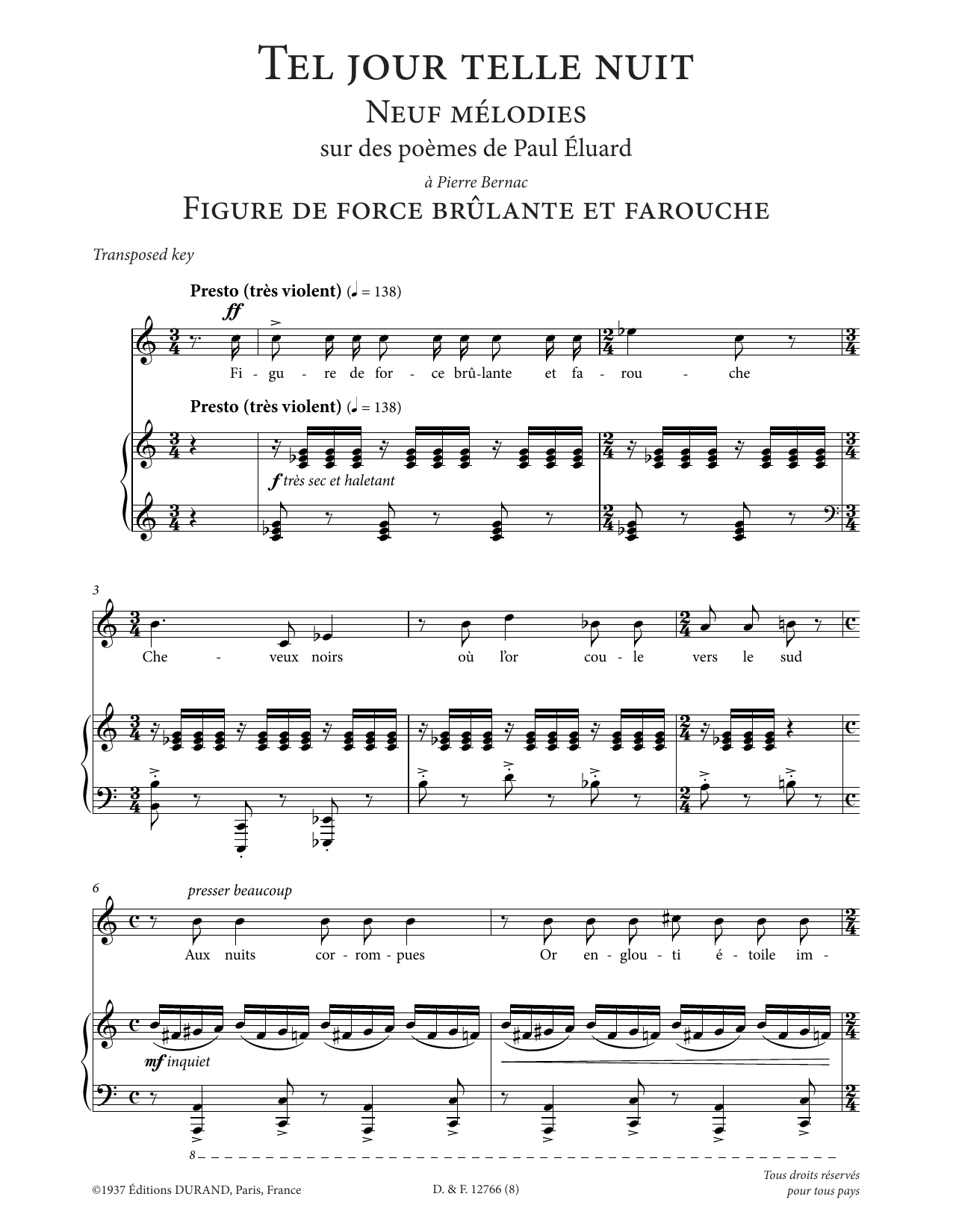 Francis Poulenc Figure de force brulante et farouche (Low Voice) sheet music notes and chords arranged for Piano & Vocal