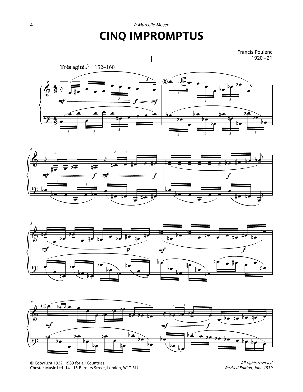 Francis Poulenc Five Impromptus -  I. Tres Agite sheet music notes and chords arranged for Piano Solo