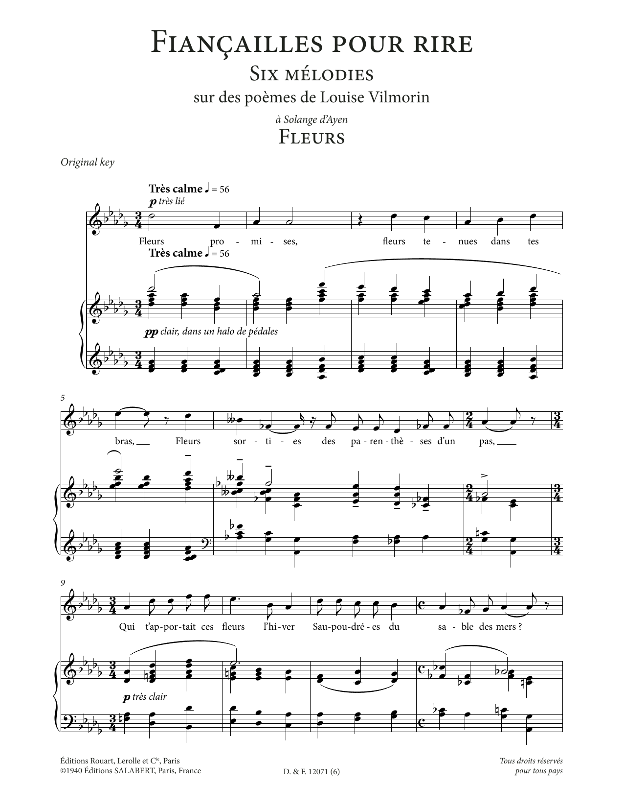Francis Poulenc Fleurs (High Voice) sheet music notes and chords arranged for Piano & Vocal