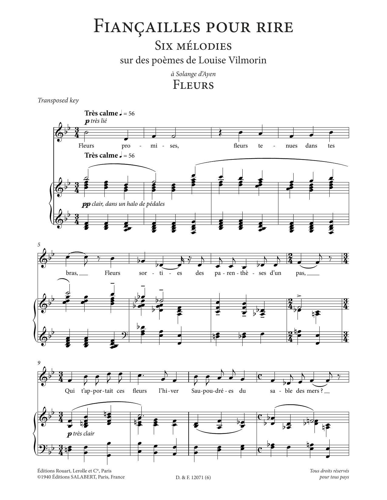 Francis Poulenc Fleurs (Low Voice) sheet music notes and chords arranged for Piano & Vocal