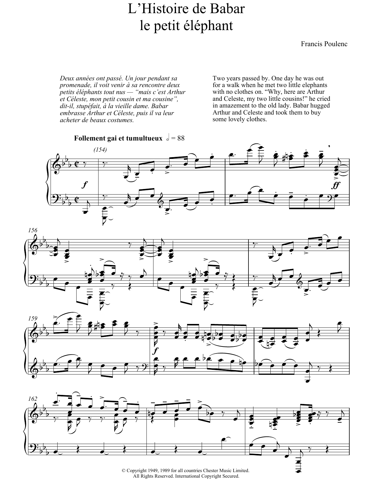 Francis Poulenc L'Histoire De Babar sheet music notes and chords arranged for Piano Solo