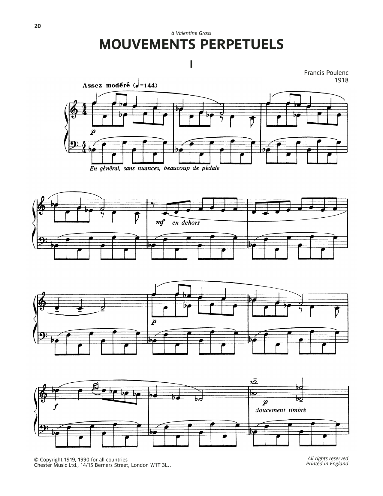 Francis Poulenc Mouvements Perpetuel One sheet music notes and chords arranged for Piano Solo