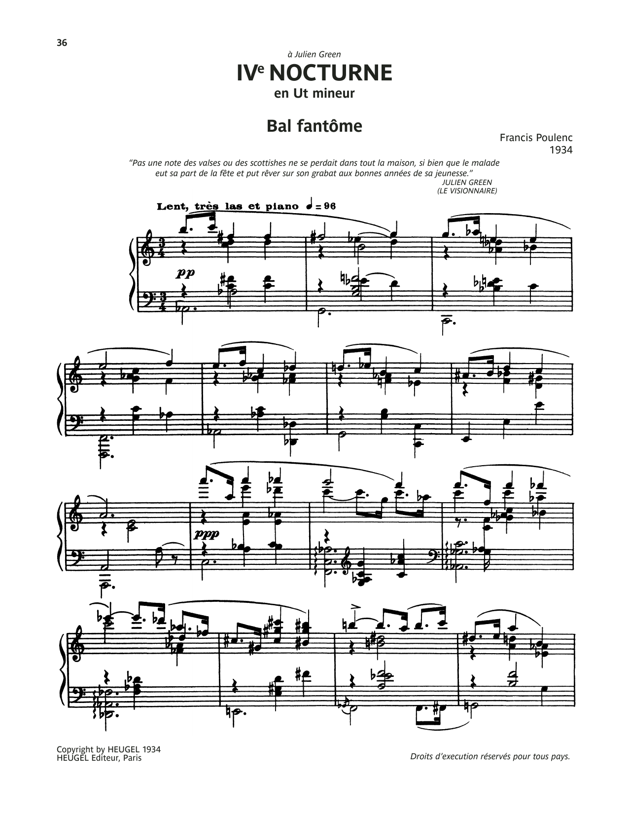 Francis Poulenc Nocturne No. 4 (Bal Fantome) sheet music notes and chords arranged for Piano Solo