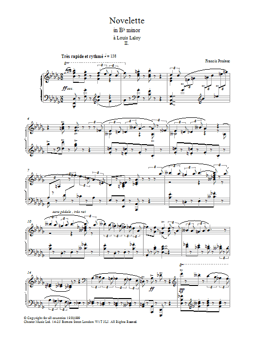 Francis Poulenc Novelette In Bb Minor, II sheet music notes and chords arranged for Piano Solo