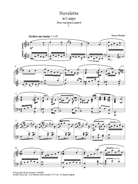 Francis Poulenc Novelette In C Major, I sheet music notes and chords arranged for Piano Solo