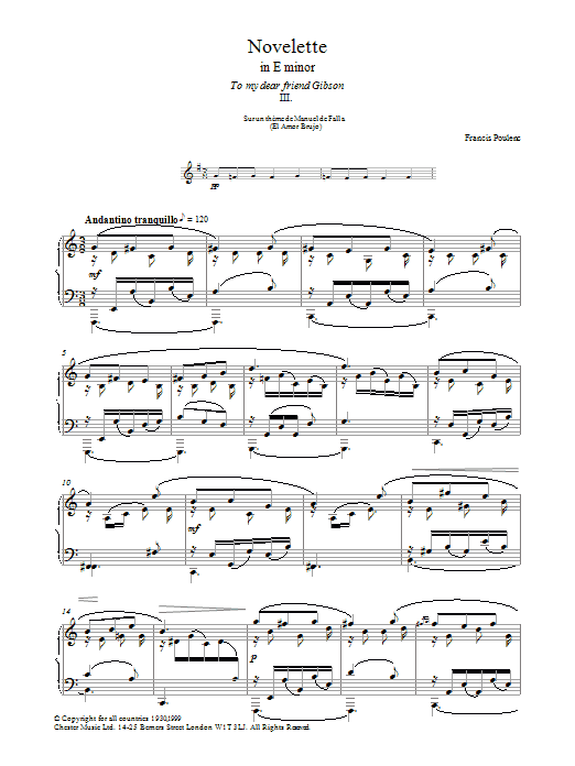Francis Poulenc Novelette In E Minor, III sheet music notes and chords arranged for Piano Solo