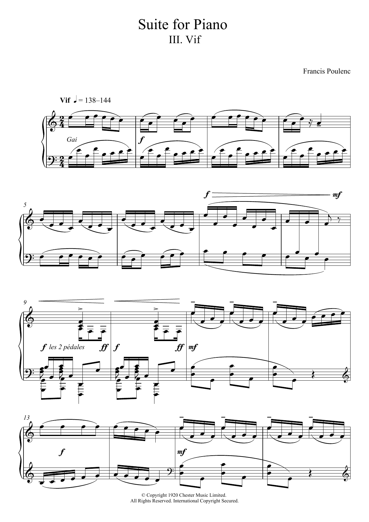 Francis Poulenc Suite For Piano - III. Vif sheet music notes and chords arranged for Piano Solo