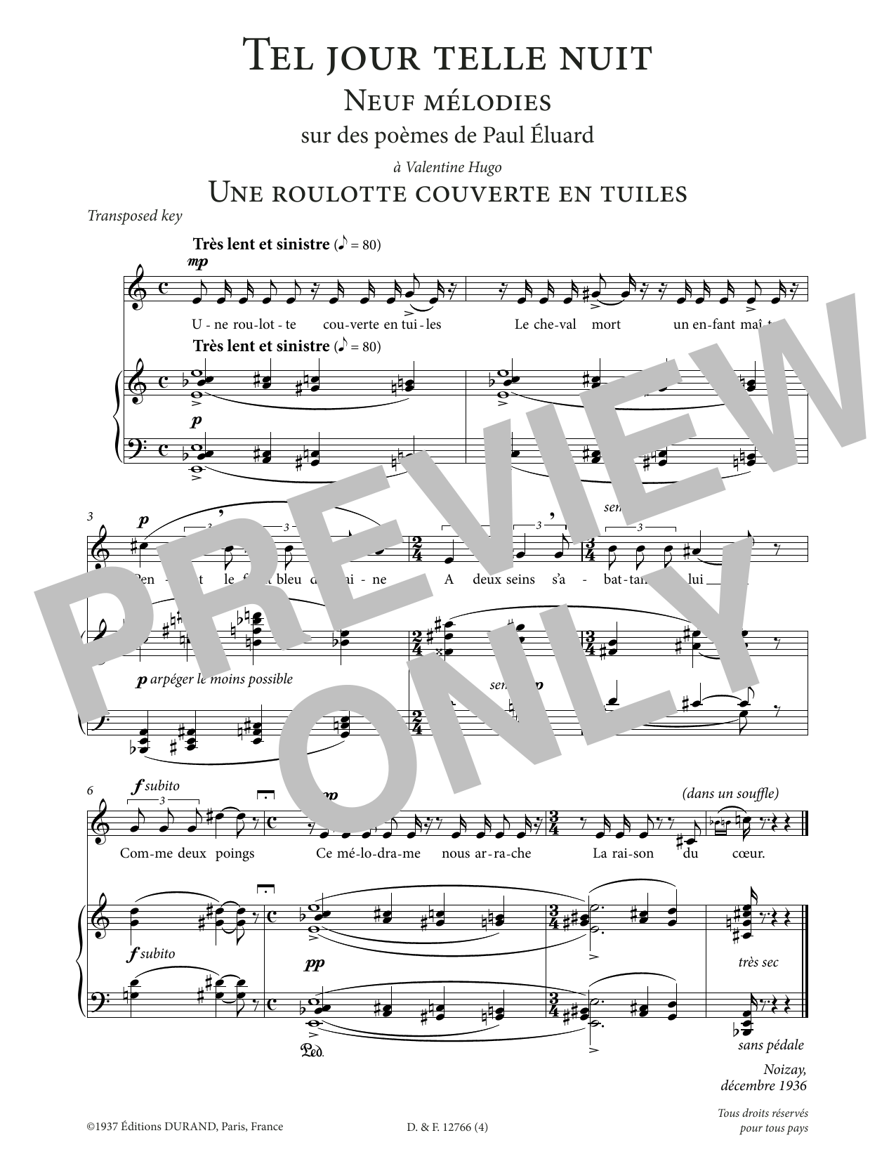 Francis Poulenc Une roulotte couverte en tuiles (High Voice) sheet music notes and chords arranged for Piano & Vocal