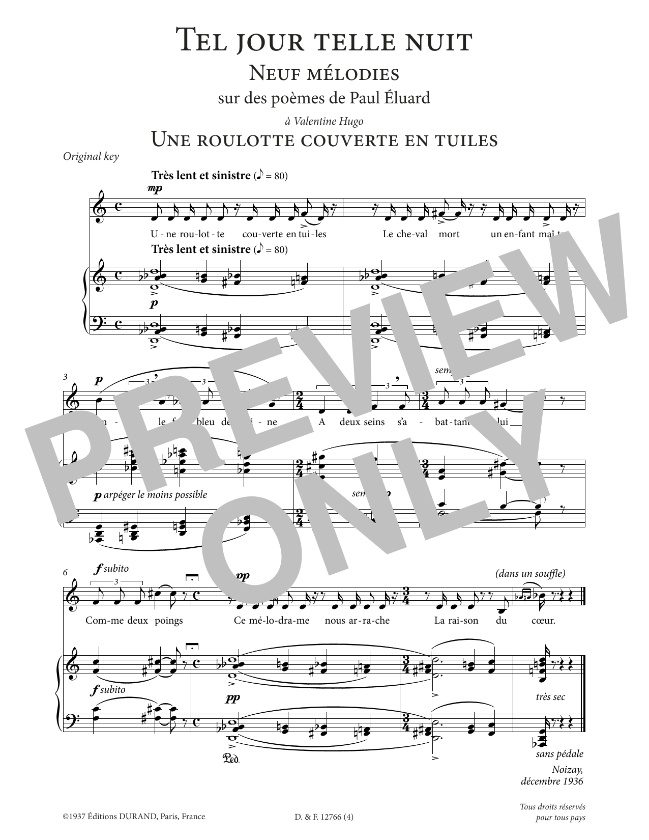 Francis Poulenc Une roulotte couverte en tuiles (Low Voice) sheet music notes and chords arranged for Piano & Vocal