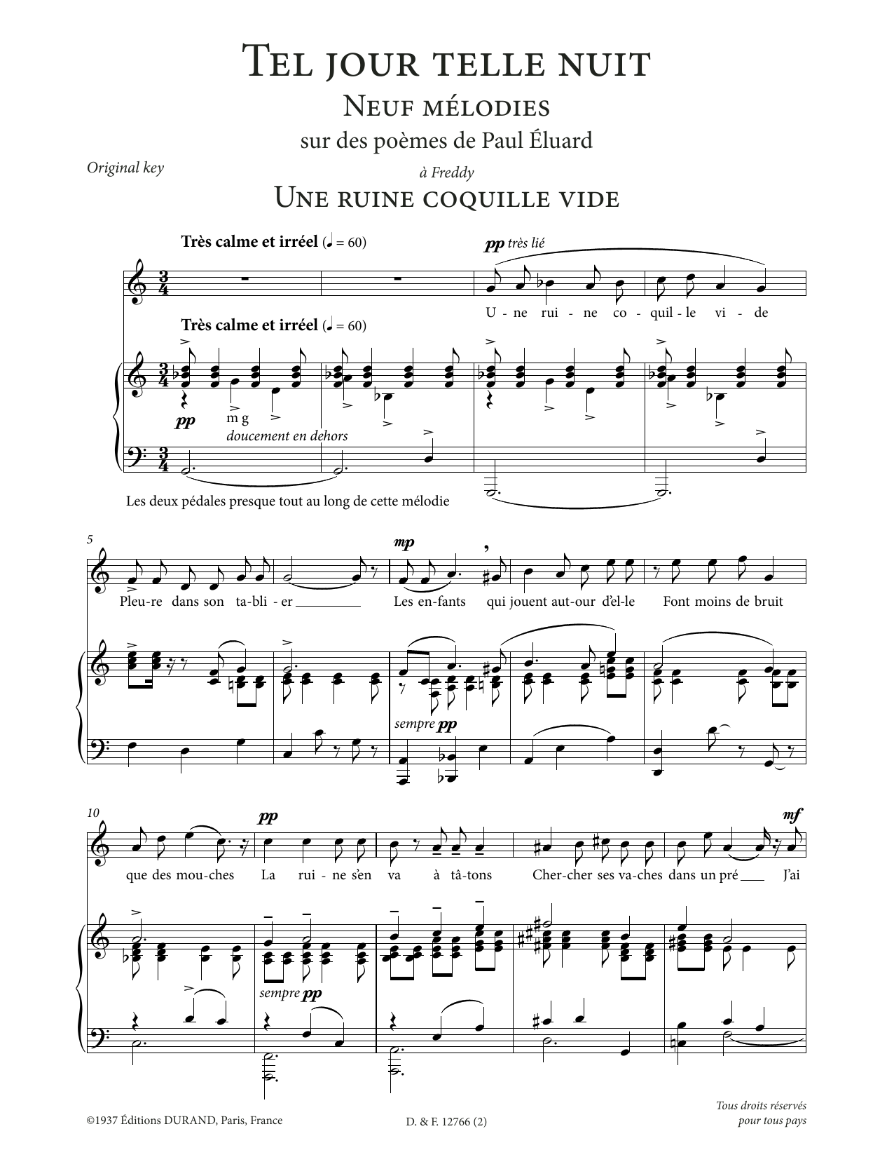 Francis Poulenc Une ruine coquille vide (High Voice) sheet music notes and chords arranged for Piano & Vocal