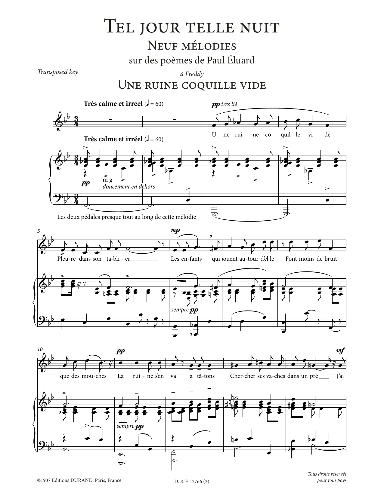 Francis Poulenc Une ruine coquille vide (Low Voice) sheet music notes and chords arranged for Piano & Vocal